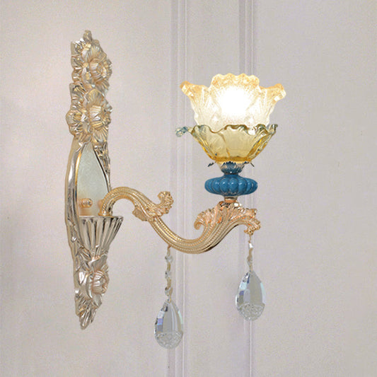 Frendorf | 1/2-Bulb Bloemen Wandlamp Armatuur Traditionele Gouden Afwerking Kristal Wandgemonteerde Verlichting