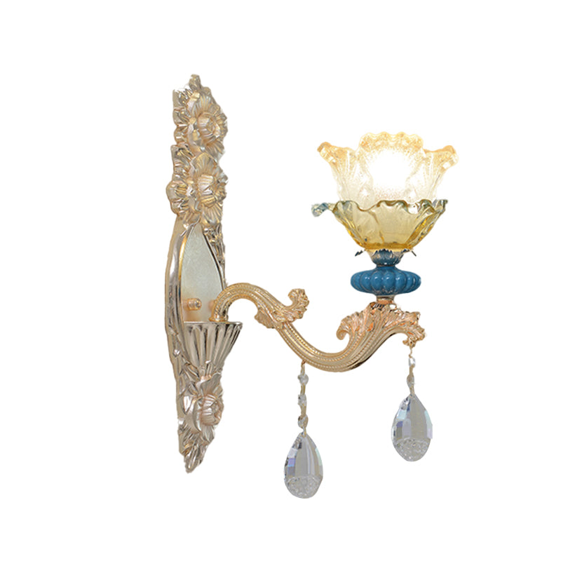Frendorf | 1/2-Bulb Bloemen Wandlamp Armatuur Traditionele Gouden Afwerking Kristal Wandgemonteerde Verlichting