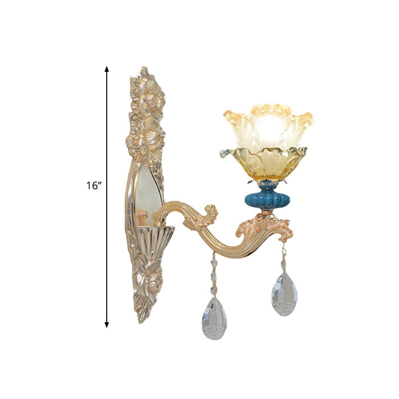 Frendorf | 1/2-Bulb Bloemen Wandlamp Armatuur Traditionele Gouden Afwerking Kristal Wandgemonteerde Verlichting