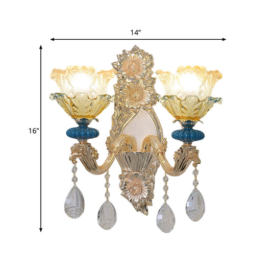 Frendorf | 1/2-Bulb Bloemen Wandlamp Armatuur Traditionele Gouden Afwerking Kristal Wandgemonteerde Verlichting