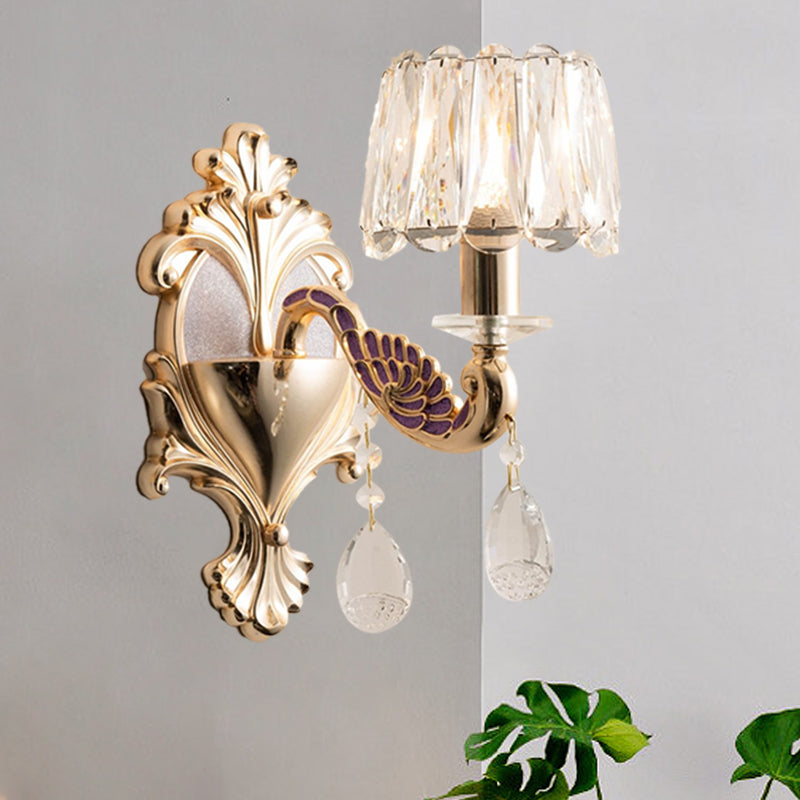 Frendorf | Gold Einzelne Glühbirne Wand Sconces Licht Modernismus Kristallblock Kleine Trommel Schirm Wandlampe