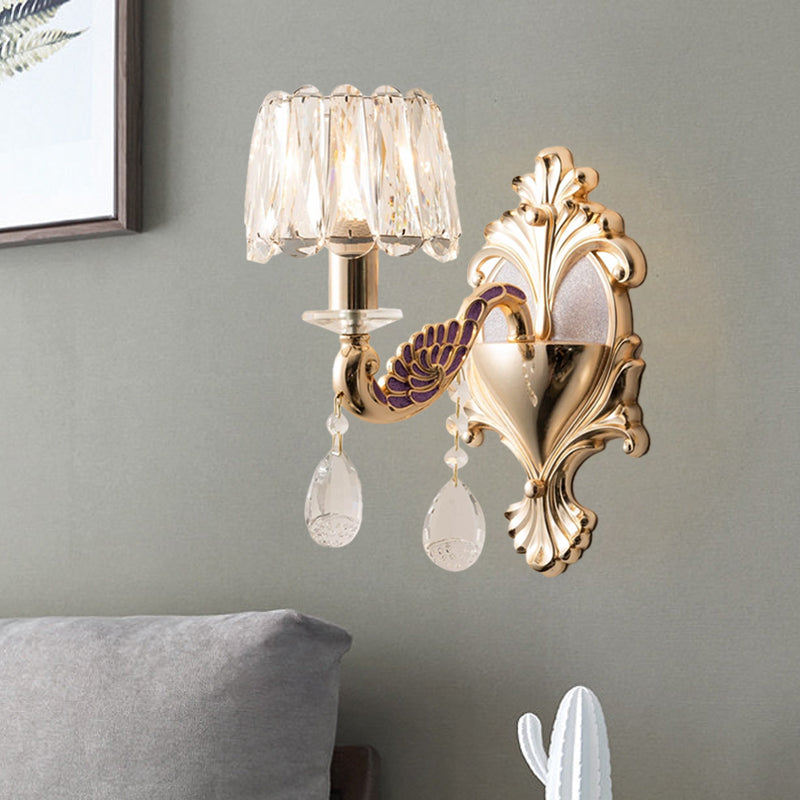 Frendorf | Gold Einzelne Glühbirne Wand Sconces Licht Modernismus Kristallblock Kleine Trommel Schirm Wandlampe