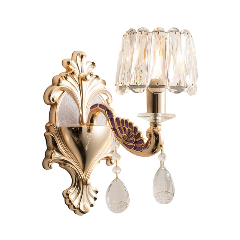 Frendorf | Gold Einzelne Glühbirne Wand Sconces Licht Modernismus Kristallblock Kleine Trommel Schirm Wandlampe