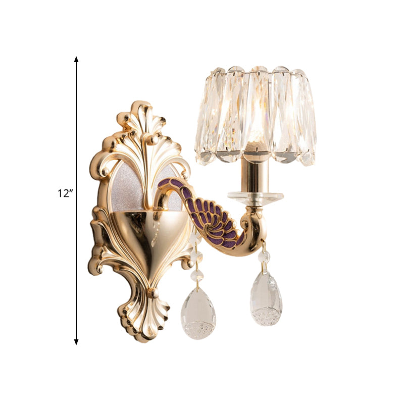 Frendorf | Gold Einzelne Glühbirne Wand Sconces Licht Modernismus Kristallblock Kleine Trommel Schirm Wandlampe