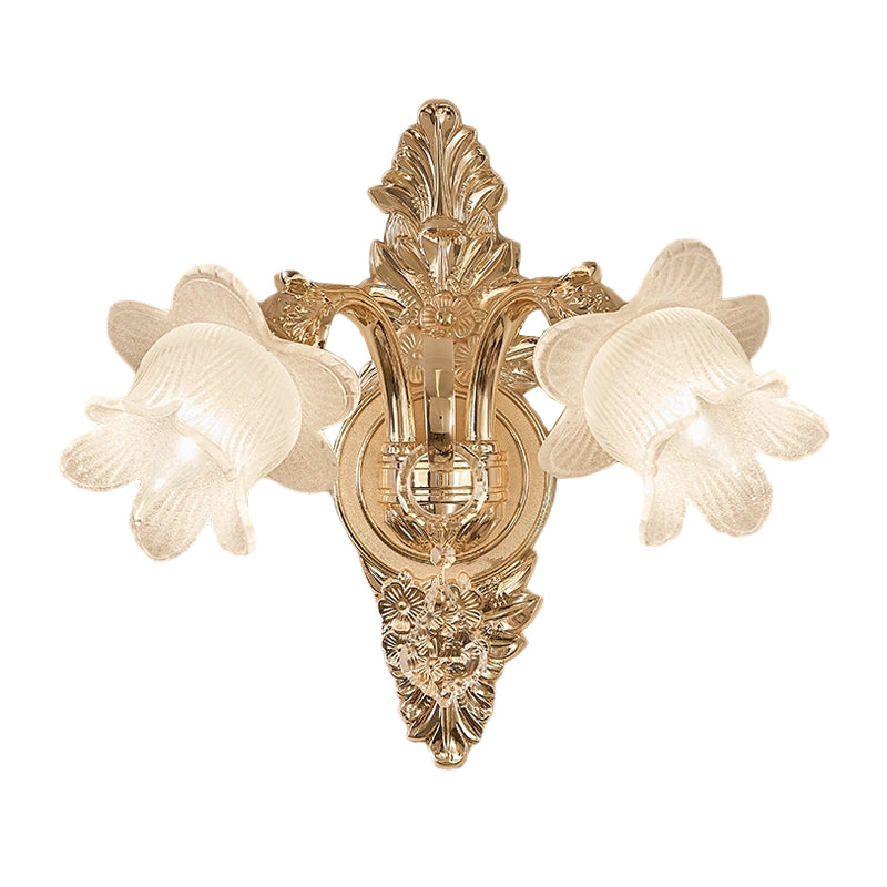 Frendorf | Frosted White Glass Bluebells Wandlamp Traditionele 1/2-Kop Familie Kamer Wand Sconces in Goud