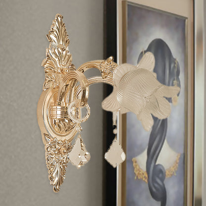 Frendorf | Frosted White Glass Bluebells Wandlamp Traditionele 1/2-Kop Familie Kamer Wand Sconces in Goud