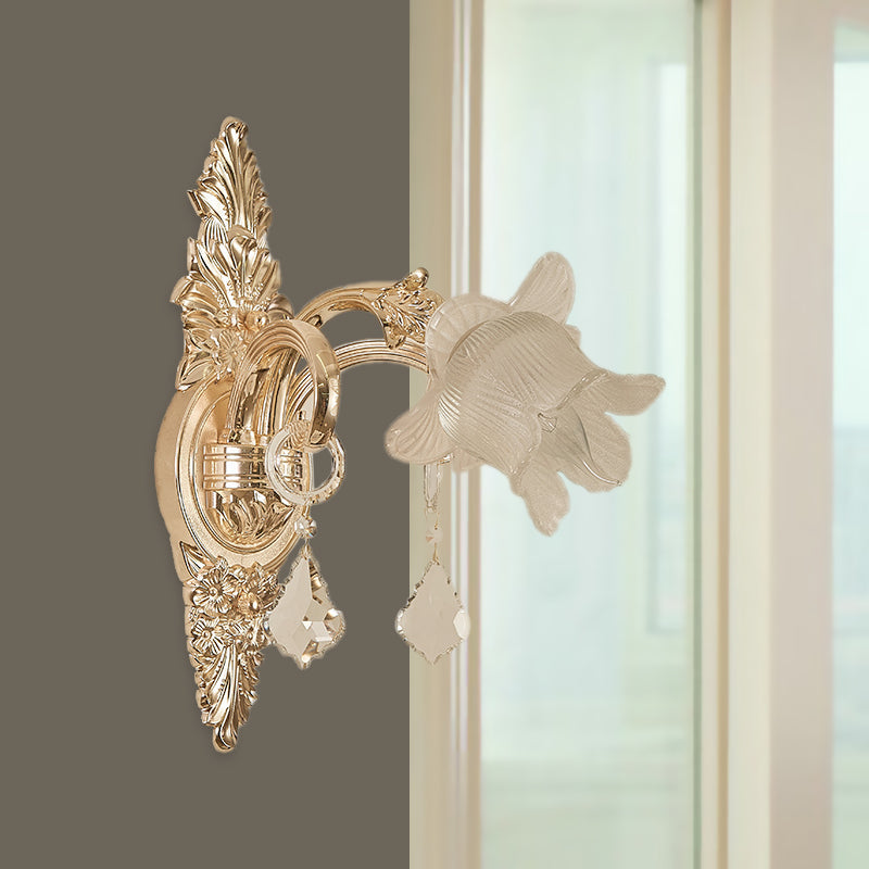 Frendorf | Frosted White Glass Bluebells Wandlamp Traditionele 1/2-Kop Familie Kamer Wand Sconces in Goud