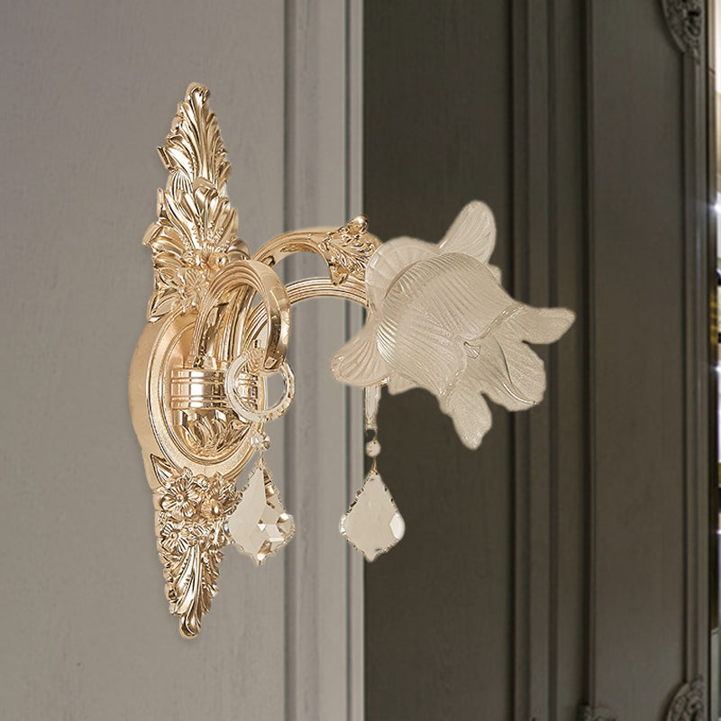 Frendorf | Frosted White Glass Bluebells Wandlamp Traditionele 1/2-Kop Familie Kamer Wand Sconces in Goud