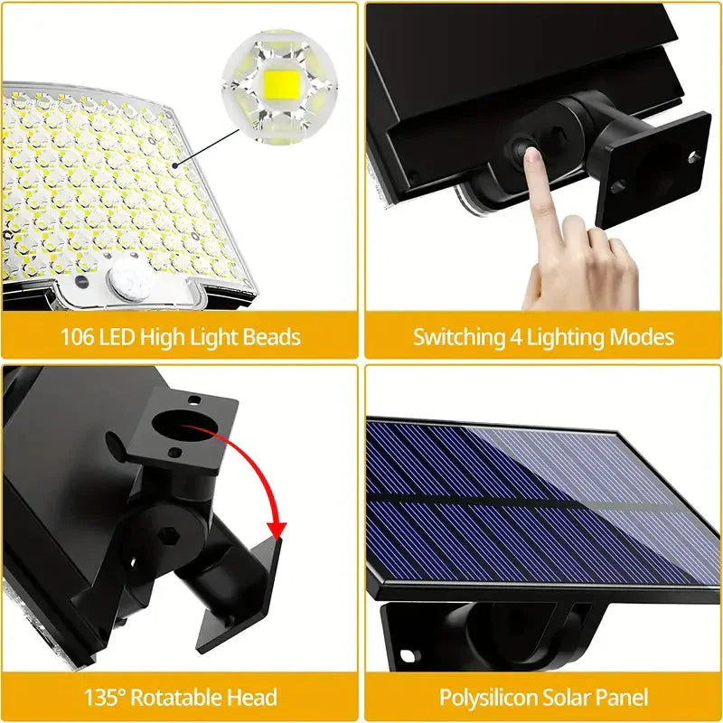 Frendorf | 106LED Super Bright Bewegungssensor Solar Power LED Garten Wandlicht