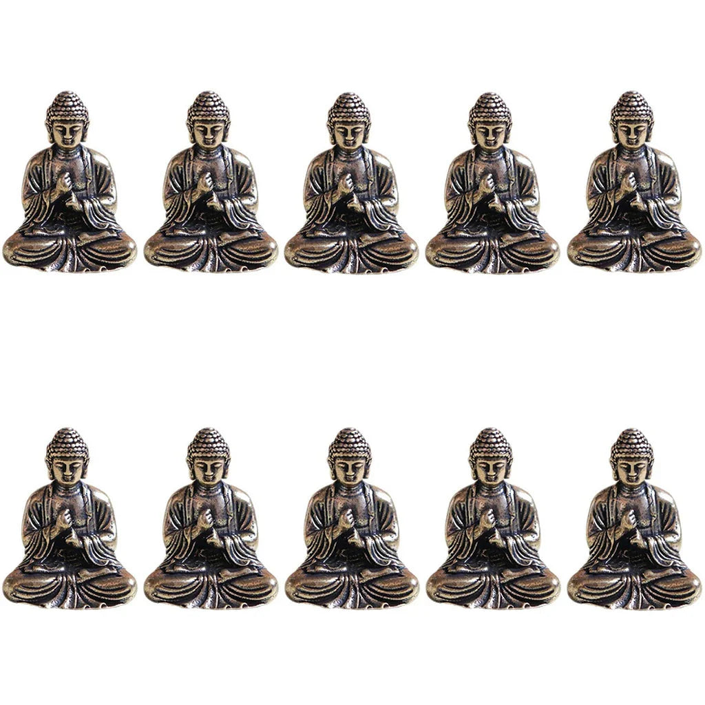 10 Stück Miniatur Messing Sitzende Buddha Statue Figur für Reisen Buddhismus Verehrung Zuhause Büro Schreibtisch Dekoration
