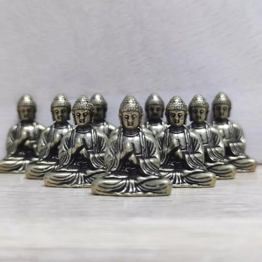 10 Stück Mini Messing Sitzender Buddha Statue Figur für Reise Buddhismus Anbetung Zuhause Büro Schreibtischdekoration