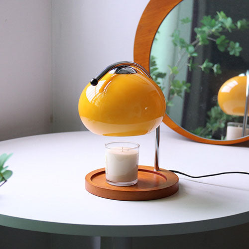 Frendorf | Melva Vintage Glasdom-Lampe mit Holzsockel | Schmelzendes Wachs | Dimmer | Stimmungslicht | Deko für Zuhause