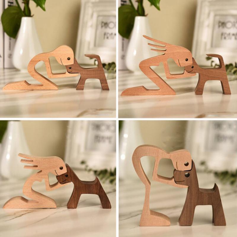 Frendorf | Haustierliebhaber Geschenke Holzskulptur Familie & Welpe Holzhandwerk Tischornamente