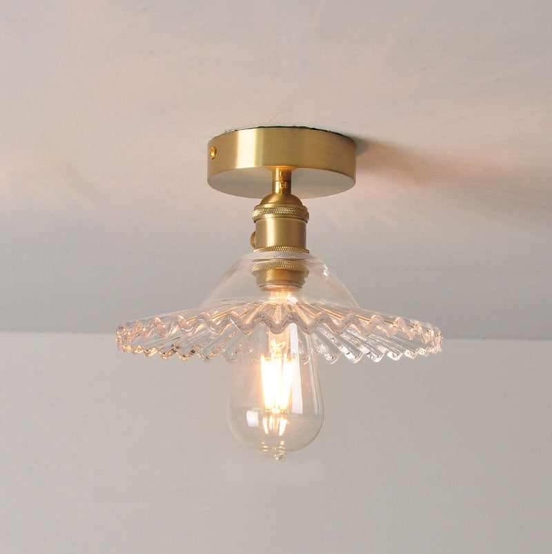 Frendorf | Lotuvia Japanische Vintage Deckenleuchte | Glas & Messing | Lotus Design | Semi-Flush-Mount