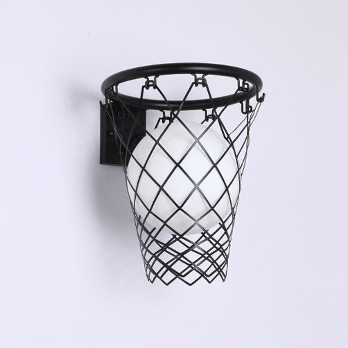 Frendorf | Slamora Kinder Wandleuchte | Basketballkorb Design | Glas & Metall | Art Déco Stil | Schlafzimmerlicht