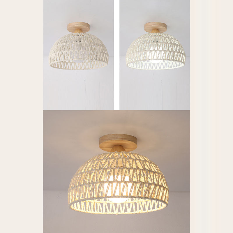 Frendorf | Rattana Deckenleuchte | Japanisches Design | Halbrundes Holz & Rattan | Beleuchtung für Wohnzimmer
