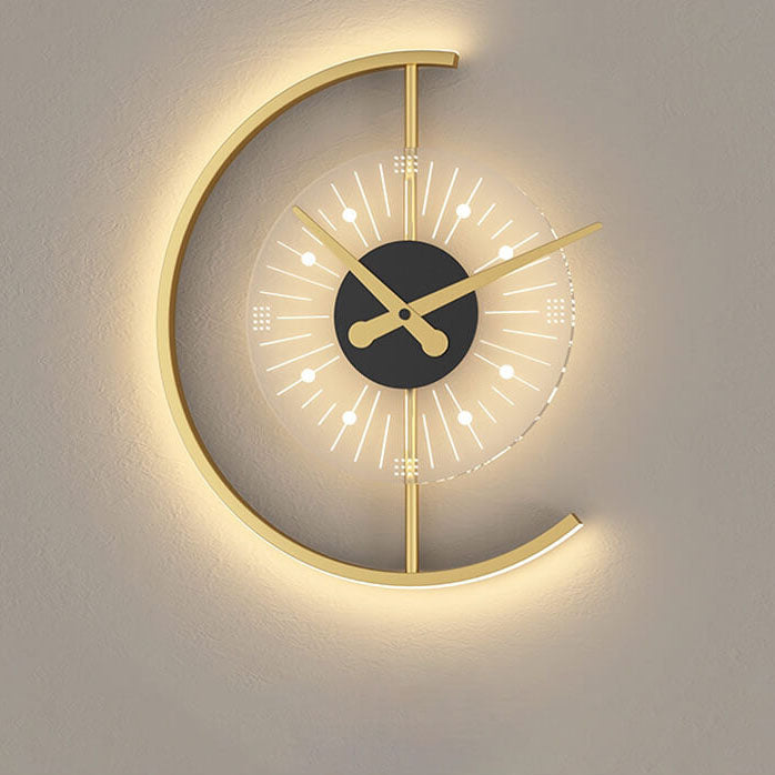 Frendorf | LumeClock LED Wandleuchte | Kreatives Uhrendesign | Goldrahmen | Stimmungsvolle Beleuchtung für Wohnzimmer