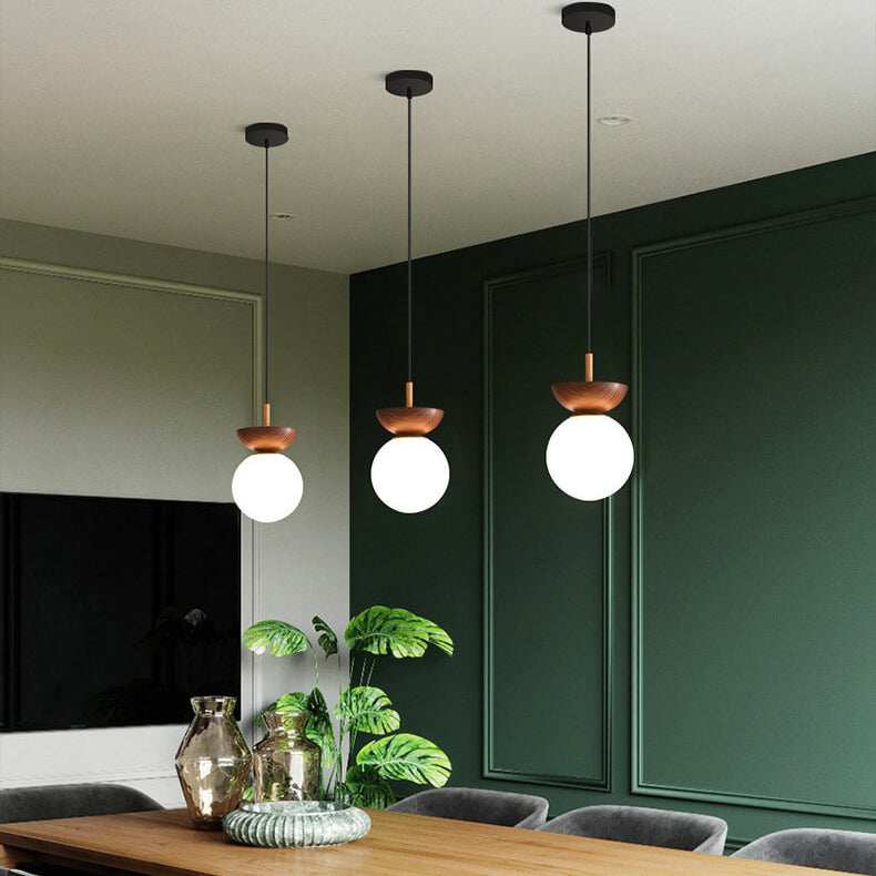 Frendorf | LumiHaus Deckenleuchte Holz | Japanisch-Nordisches Design | Glas Kugel | Warmes Stimmungslicht