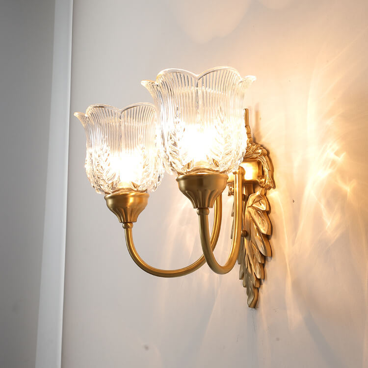 Frendorf | LustraBloom Vintage Wandleuchte | Messing & Glas | 1/2 Flammen | Elegantes Blütendesign