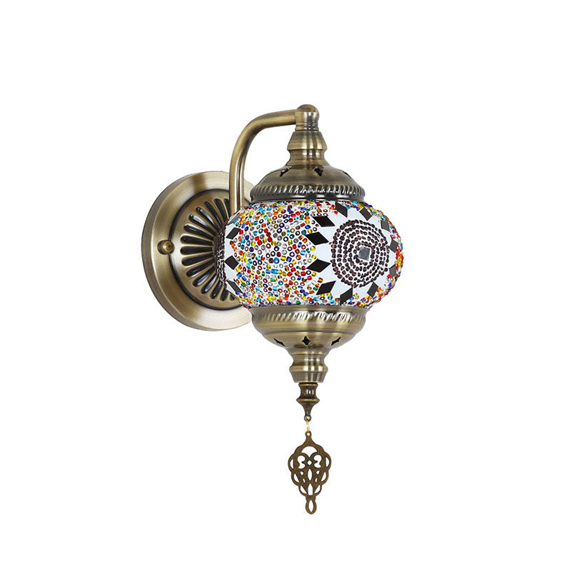 Zeitgenössische Retro Eisen Glas Mosaik Globus 1-Licht Wand Sconces Lampe Für Flur