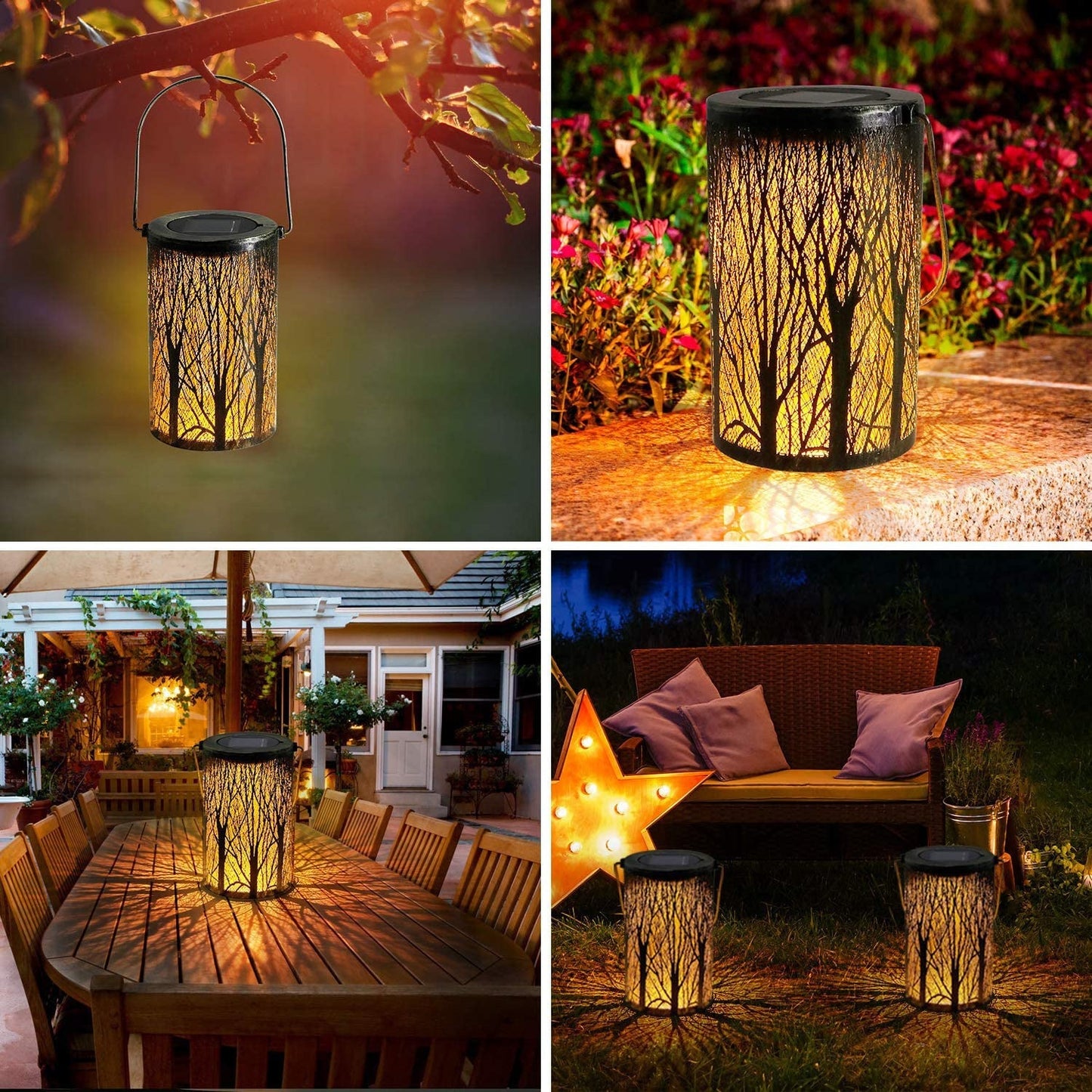 Frendorf | Lantura Art Déco Solar-Laterne | Zylinder-Design | Eisen & LED | Gartenbeleuchtung
