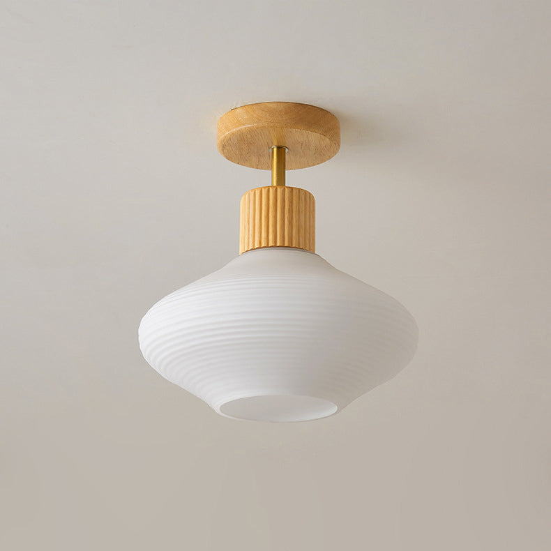 Frendorf | GlowLoom Nordic Oval Deckenleuchte | Holzstreifen Glasdesign | Halbrunde LED Lampe | Moderne Beleuchtung