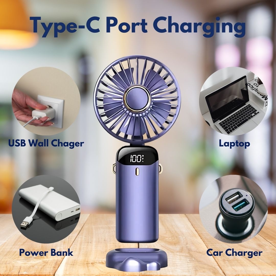 Frendorf | Wiederaufladbarer tragbarer Mini Ventilator | 5-Stufen, 90-Grad verstellbar & leise für Büro, Zuhause & den Außeneinsatz