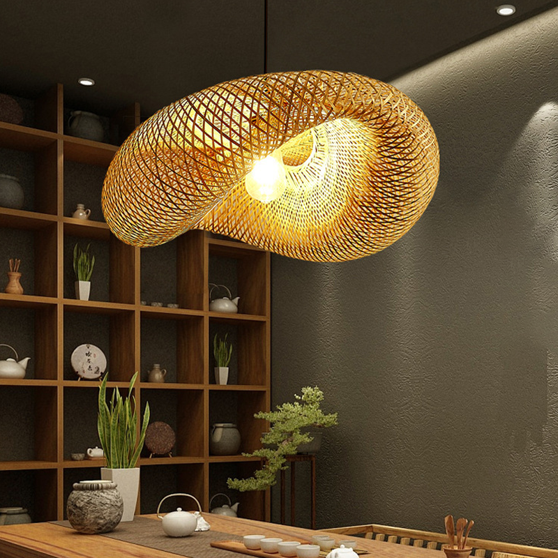 Rattan Gewebtes Bambus -Pendellicht - Led - Licht