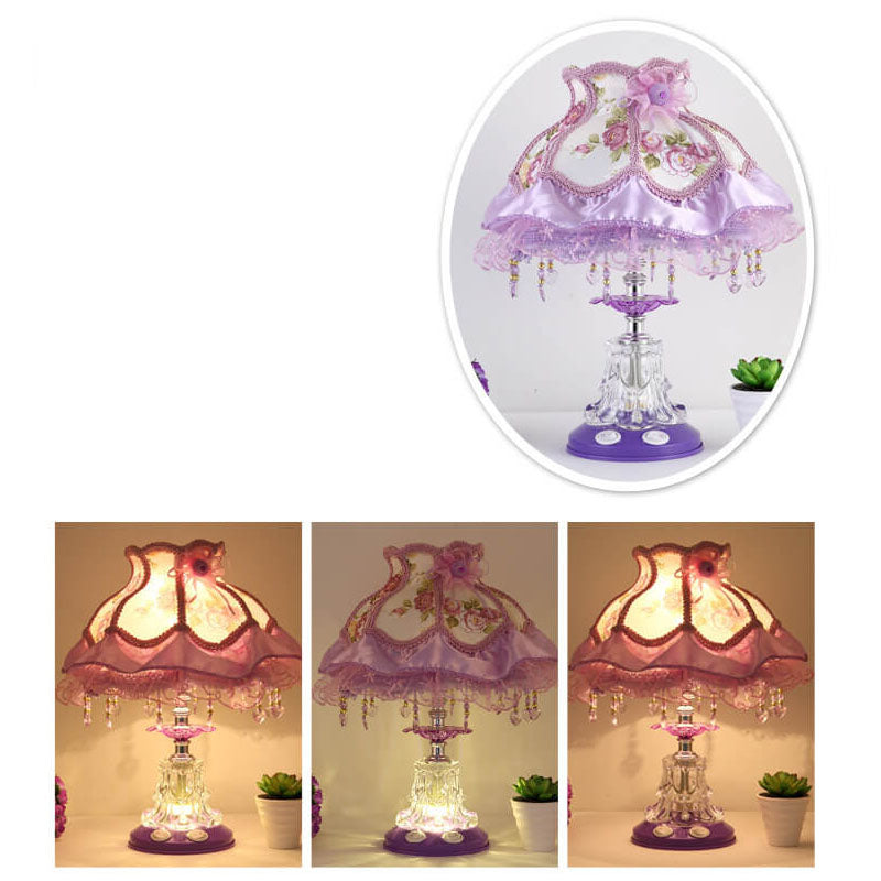 Frendorf | Elarion Glow Tischlampe | Europäisches Design | Stoffschirm & Glasfuß | Dimmbar | Romantische Beleuchtung