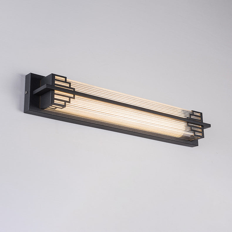 Traditionelle chinesische wasserdichte rechteckige Edelstahl-Glas-LED-Wandleuchte für den Außenbereich Terrasse