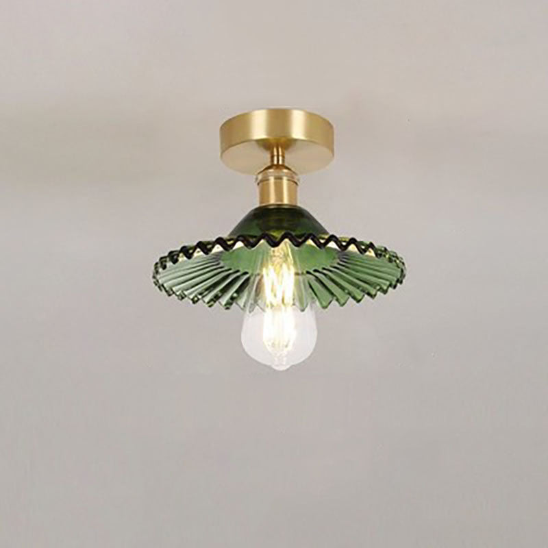 Frendorf | Lotuvia Japanische Vintage Deckenleuchte | Glas & Messing | Lotus Design | Semi-Flush-Mount
