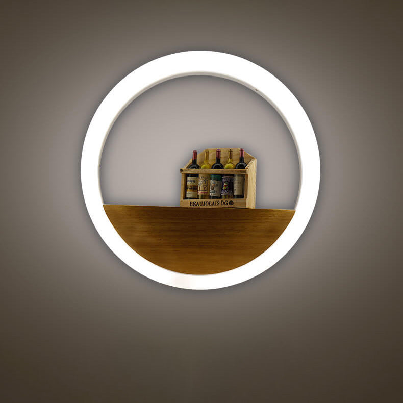 Frendorf | Lumoshelf LED Wandleuchte | Massivholz mit Ablage | Runde Wandlampe | Warm- & Weißlicht