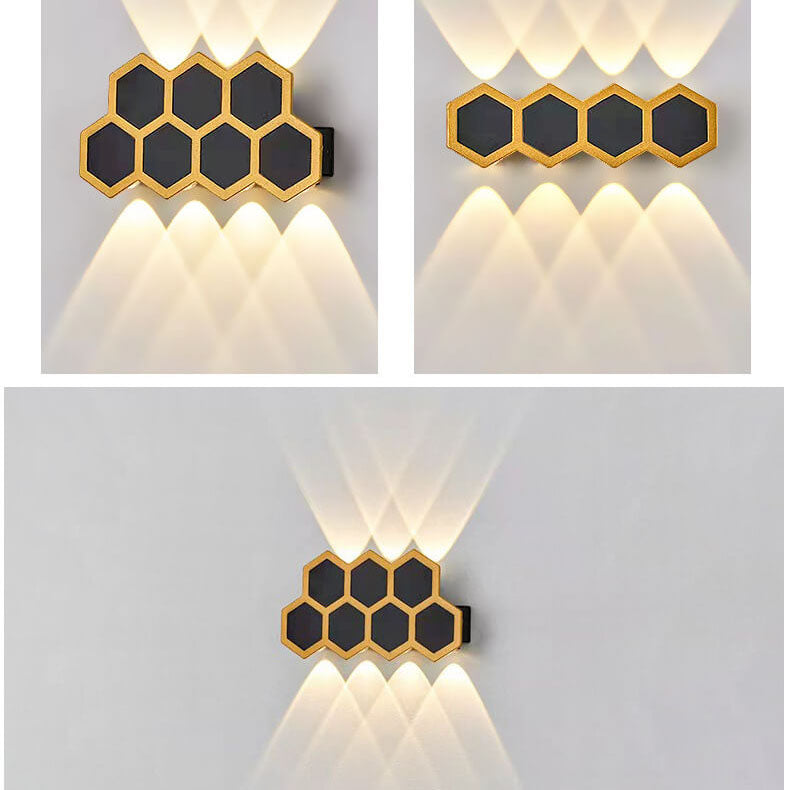Frendorf | LumoHex Prime | Modernes Outdoor LED Wandlicht | Hexagon Schwarz-Gold Kombination