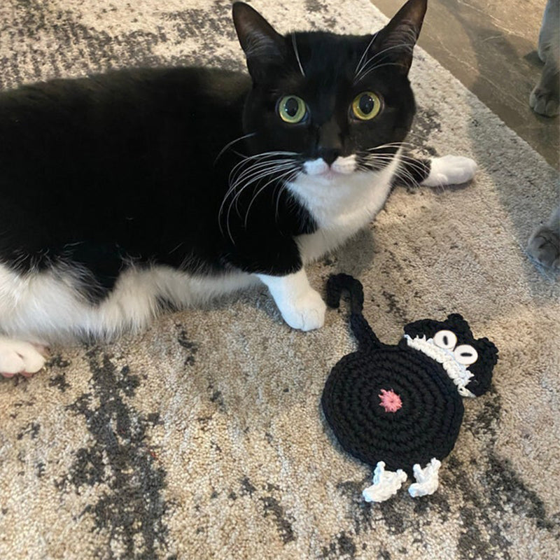 Frendorf | 🐱Lustige Katzenpo-Untersetzer Katzenpo-Tassenmatte Gestricktes Geschenk für Katzenfans
