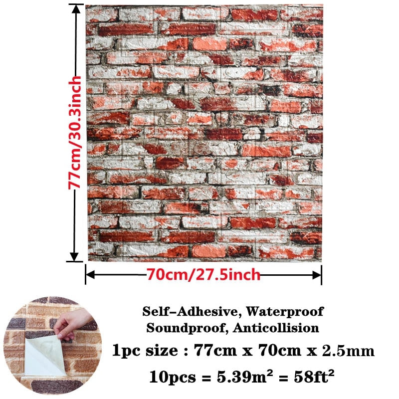 Frendorf | 10 Stück 3D Ziegelwand Aufkleber Wasserdicht Selbstklebende Wand Aufkleber