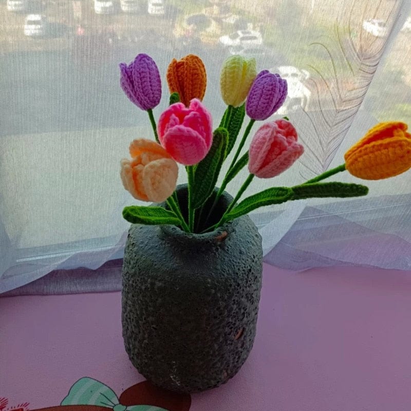 Frendorf | 10 Stück Handgestrickte Häkel-Tulpenblumen