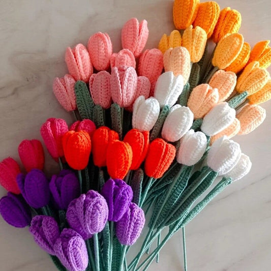 Frendorf | 10 Stück Handgestrickte Häkel-Tulpenblumen