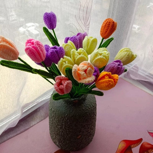 Frendorf | 10 Stück Handgestrickte Häkel-Tulpenblumen