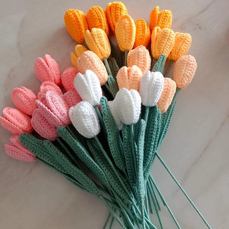Frendorf | 10 Stück Handgestrickte Häkel-Tulpenblumen