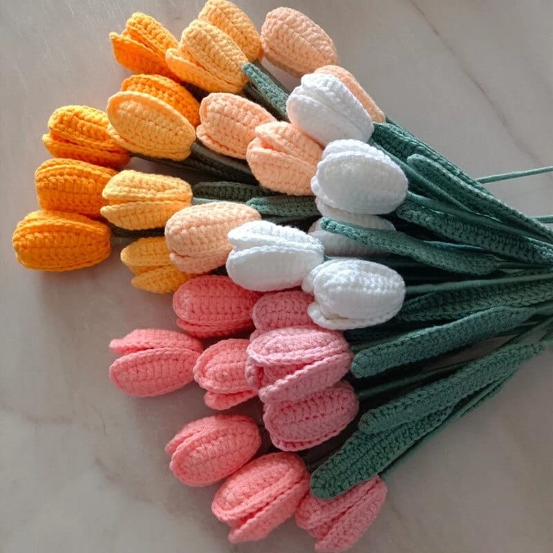 Frendorf | 10 Stück Handgestrickte Häkel-Tulpenblumen