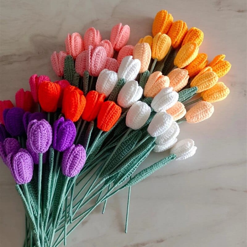 Frendorf | 10 Stück Handgestrickte Häkel-Tulpenblumen