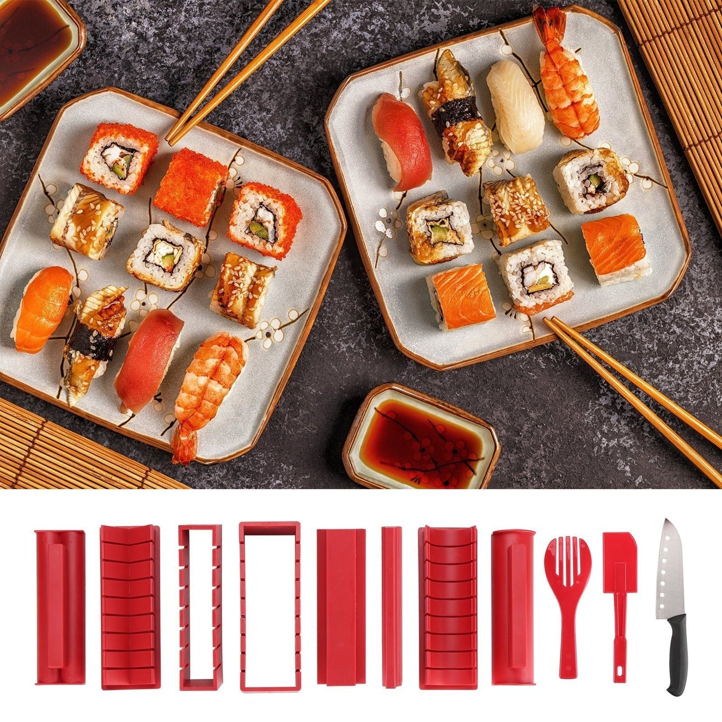 Frendorf | 11-teilig: Sushi-Maker-Set Sushi-Rollen mit hochwertigem Sushi-Messer