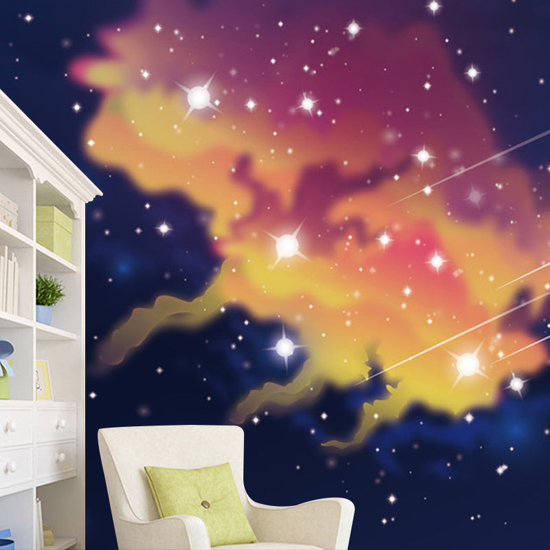 Frendorf | Whole Illustration Nordic Mural Wallpaper für Kinder mit sternen Himmel Design in Blau und Gelb
