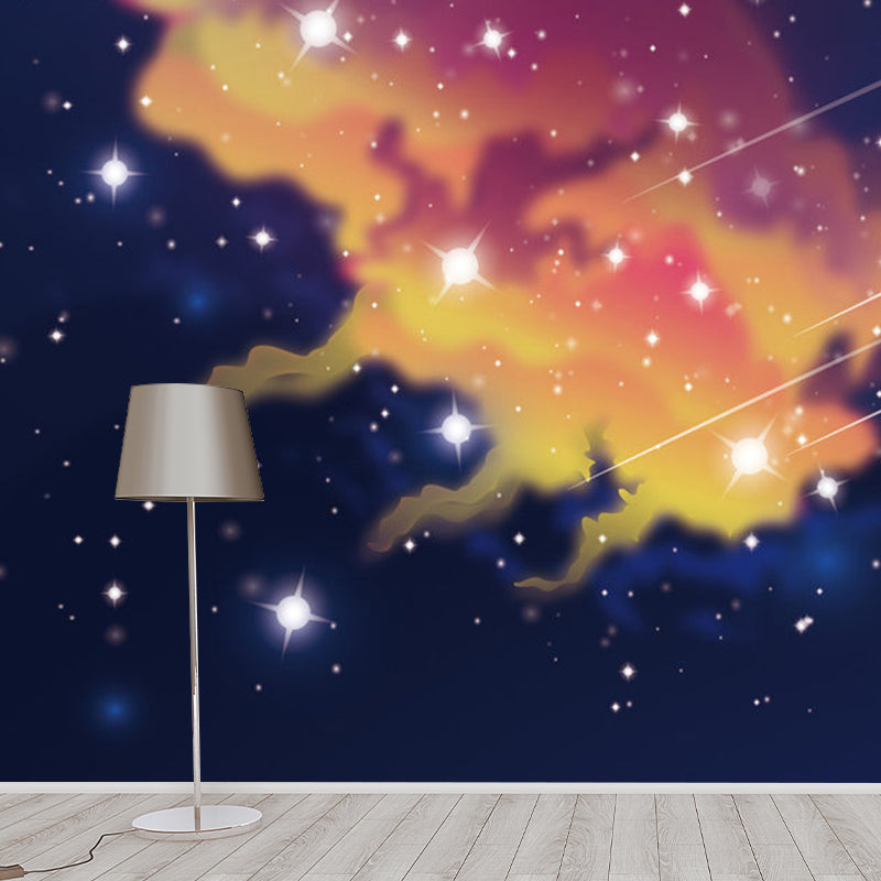Frendorf | Whole Illustration Nordic Mural Wallpaper für Kinder mit sternen Himmel Design in Blau und Gelb