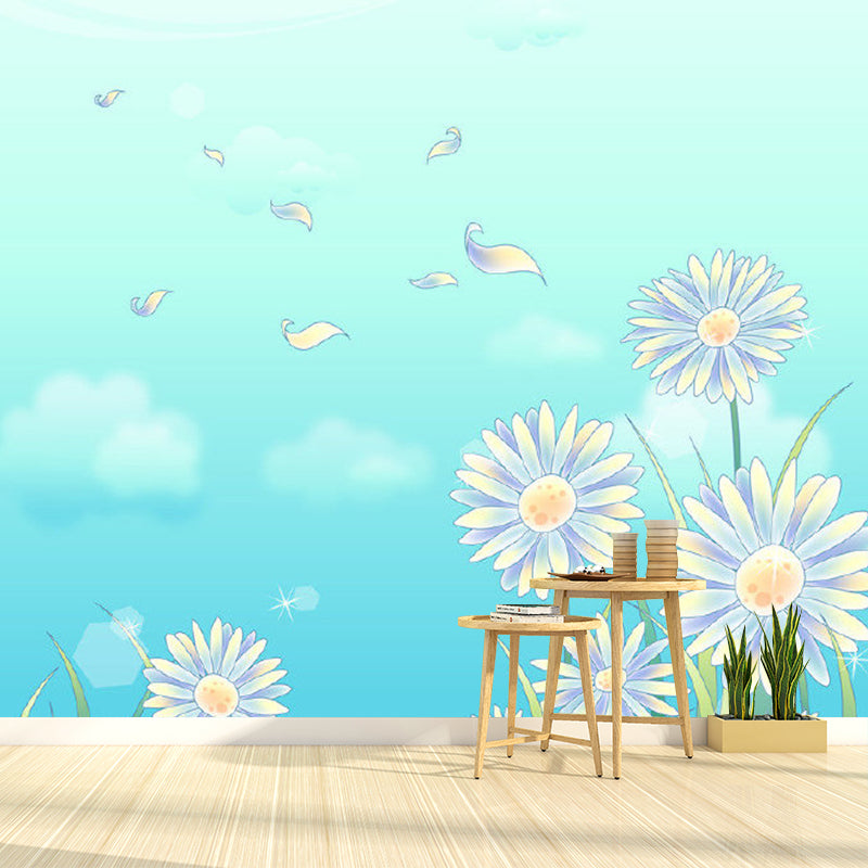 Frendorf | Waterdichte Chrysant en Lucht Muurschildering Hedendaagse Wandbedekking voor Kinderkamer