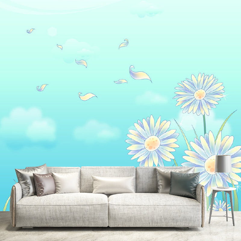 Frendorf | Waterdichte Chrysant en Lucht Muurschildering Hedendaagse Wandbedekking voor Kinderkamer