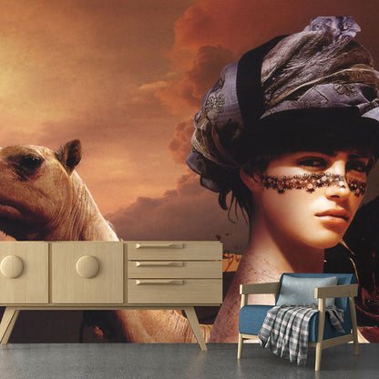Frendorf | Grote Beauty Wand Muur Decal voor Slaapkamer Alpaca Wanddecor in Bruin, Vlekbestendig