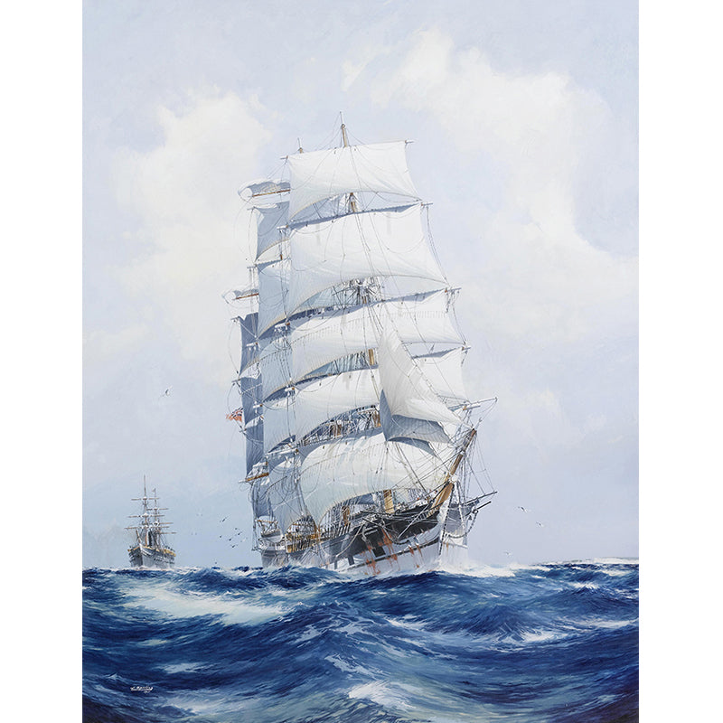 Frendorf | Blau und Weiße Boot Wandmalerei Tapete Feuchtigkeitsbeständige Wandverkleidung für Esszimmer