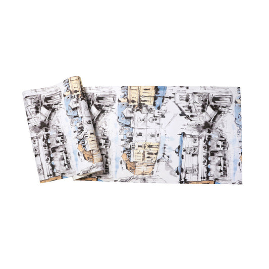Industrielle Ölgemälde Tapetenrolle für Esszimmer, Grau und Gelb, 10 Meter x 52 cm