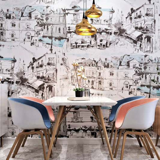 Industrielle Ölgemälde Tapetenrolle für Esszimmer, Grau und Gelb, 10 Meter x 52 cm